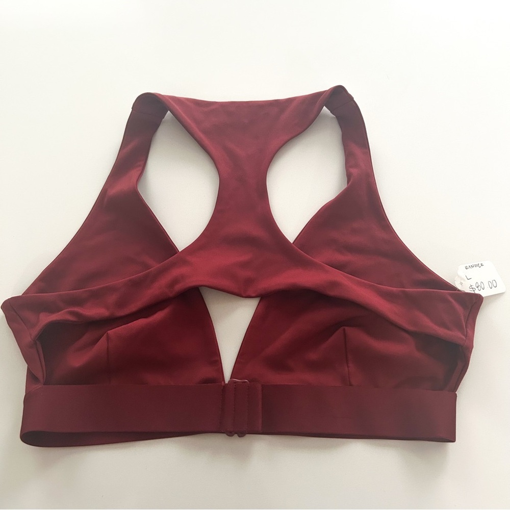Le Ore Ancona Sports Bra Burgundy Cutout Open Back Racerback Size L NWT - Picture 5 of 12